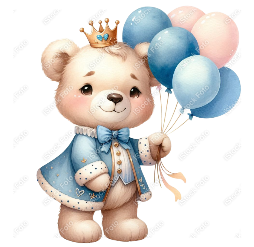 Ursinho príncipe aquarela azul