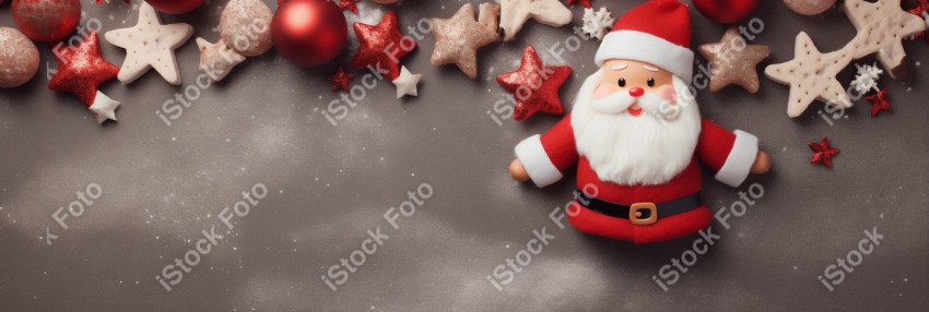 White handmade felt Santa Claus background and Christmas symbols