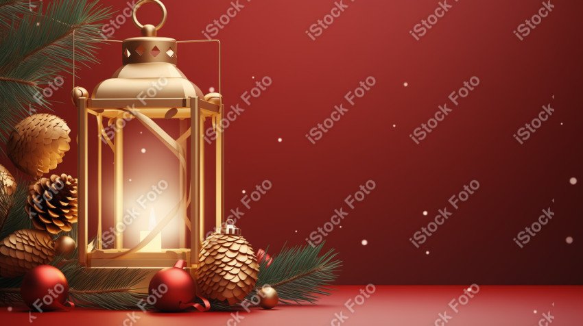Red background with lantern, Christmas decoration
