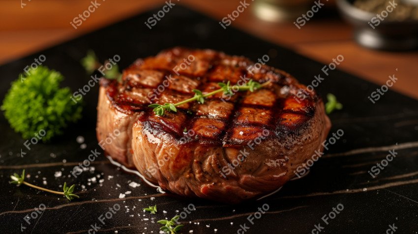 Fatias suculentas de churrasco, sobre uma mesa