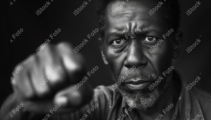 Fotografia em preto e branco homem afro-americano, punho erguido