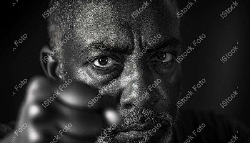 Fotografia em preto e branco homem afro-americano, punho erguido