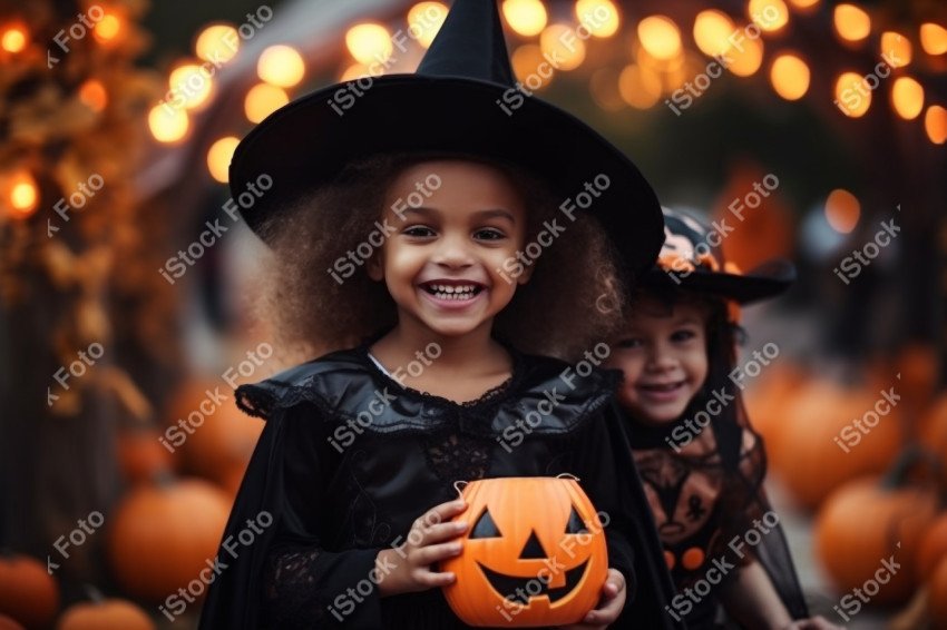 Happy halloween children in costumes and makeup holiday happy ha