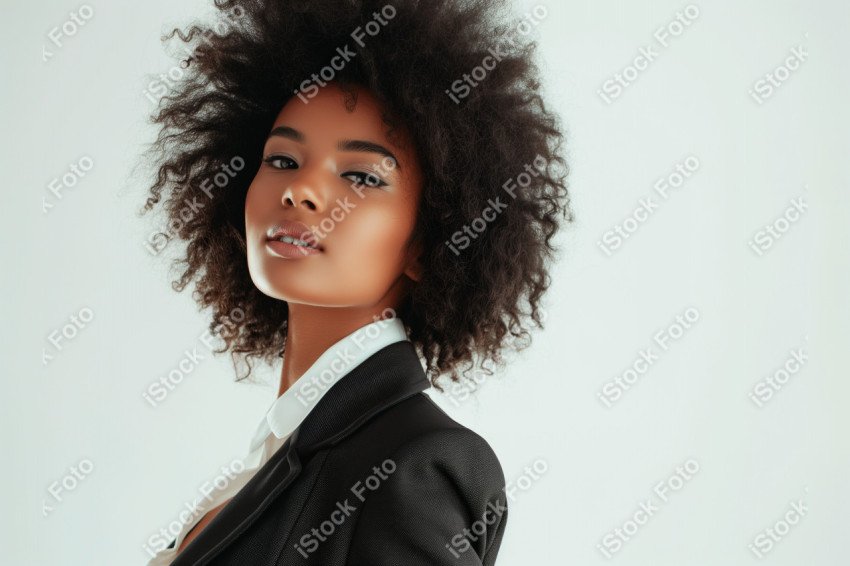 Uma jovem afro-americana vestida de maneira carismática e elega