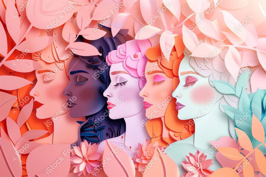 Imagem Grátis Ilustração estilo de papel do Dia Internacional da Mulher em estilo naturalista, rosa claro (1)