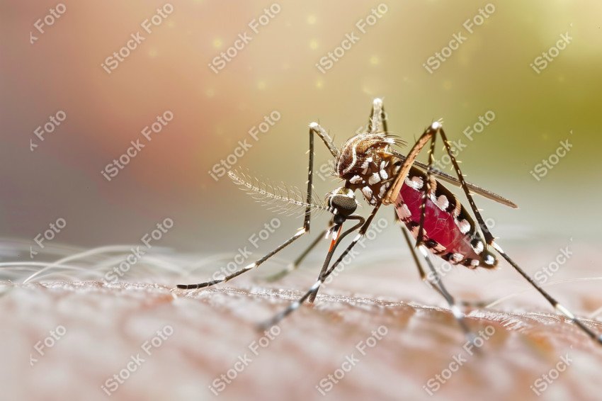 Foto em close que captura um mosquito da dengue, Gerado por IA (17)