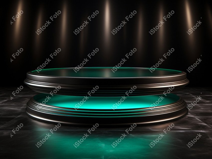 Neon Green light round podium and black background for mock up,