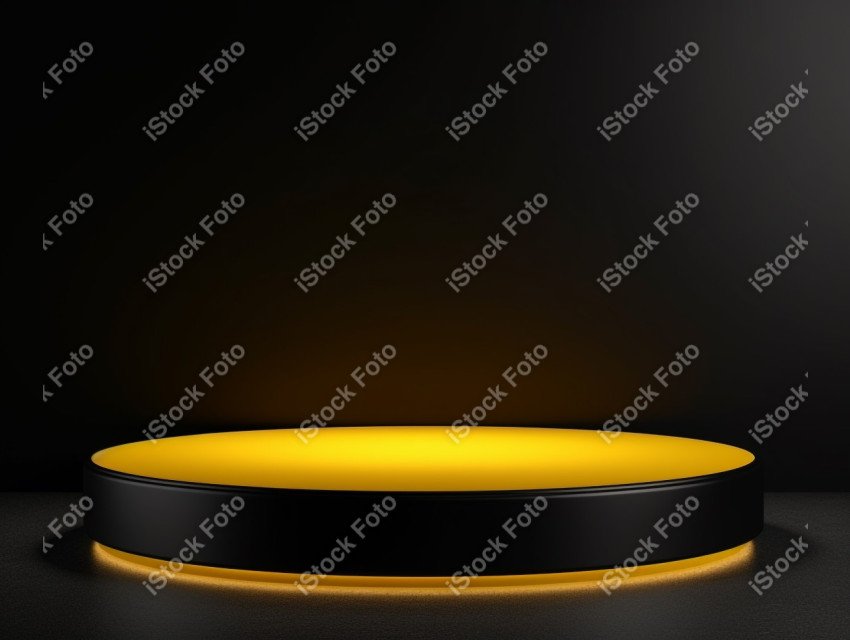 Neon yellow light round podium and black background for mock up,