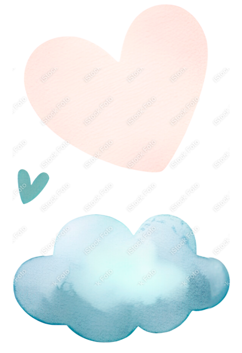 Nuvem e coração cute aquarela