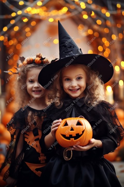 Happy halloween children in costumes and makeup holiday happy ha