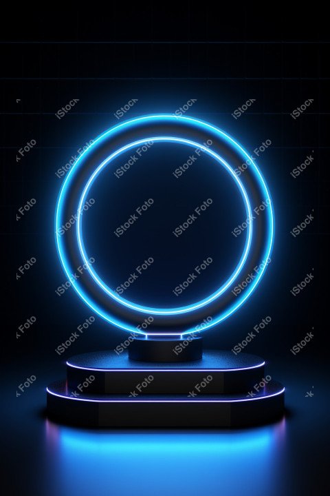 Neon Light round podium and black background for mock up, Black