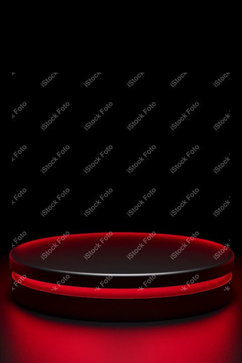 Neon Red light round podium and black background for mock up, Bl