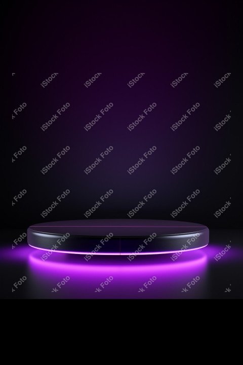 Neon Violet light round podium and black background for mock up,