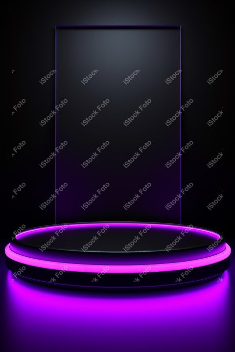 Neon Violet light round podium and black background for mock up,