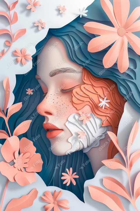 Ilustração conceito de estilo de papel do Dia Internacional da Mulher em estilo naturalista, rosa claro (24)