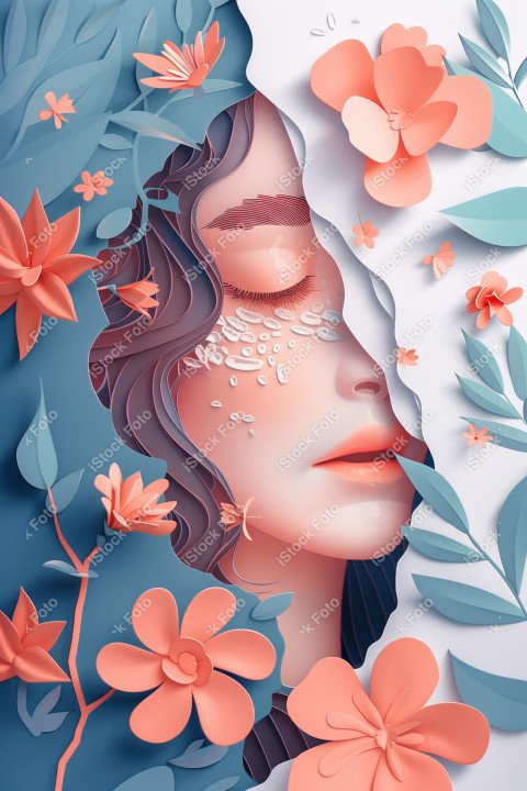 Ilustração conceito de estilo de papel do Dia Internacional da Mulher em estilo naturalista, rosa claro (21)