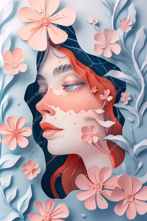 Ilustração conceito de estilo de papel do Dia Internacional da Mulher em estilo naturalista, rosa claro (22)