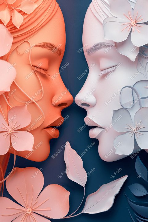 Ilustração conceito de estilo de papel do Dia Internacional da Mulher em estilo naturalista, rosa claro (31)