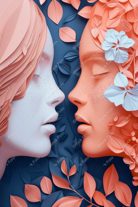 Ilustração conceito de estilo de papel do Dia Internacional da Mulher em estilo naturalista, rosa claro (32)