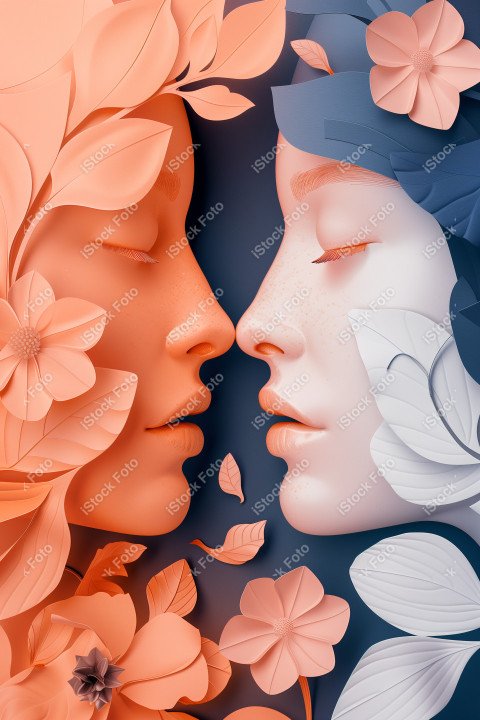 Ilustração conceito de estilo de papel do Dia Internacional da Mulher em estilo naturalista, rosa claro (29)