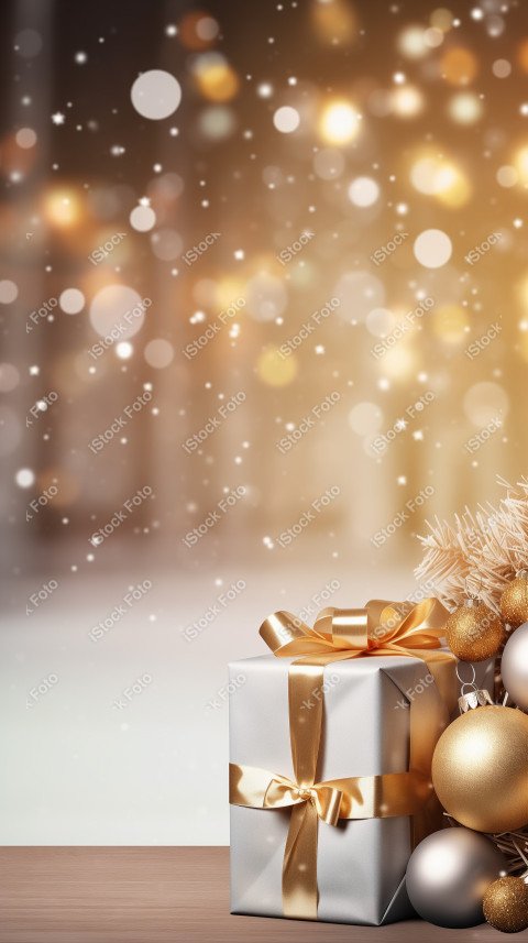Background Wallpaper with Christmas decoration and gifts