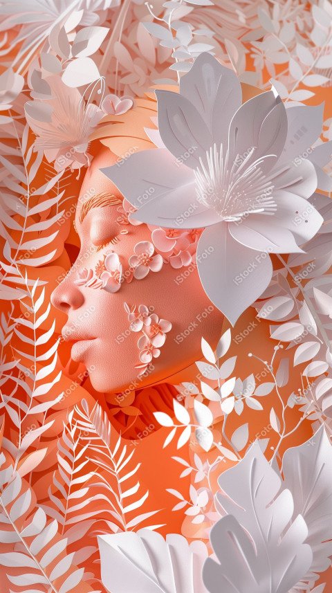 Ilustração conceito de estilo de papel do Dia Internacional da Mulher em estilo naturalista, rosa claro (3)