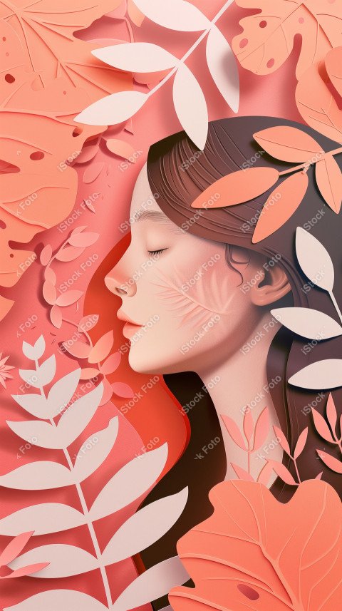 Ilustração conceito de estilo de papel do Dia Internacional da Mulher em estilo naturalista, rosa claro (14)