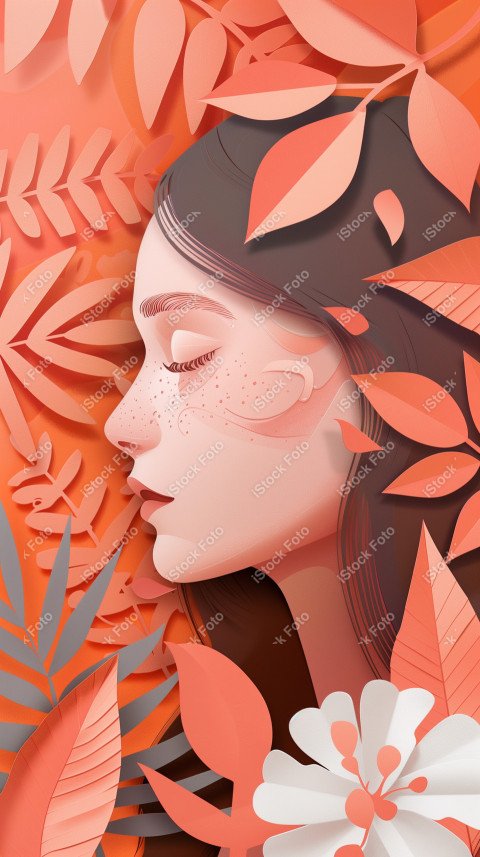 Ilustração conceito de estilo de papel do Dia Internacional da Mulher em estilo naturalista, rosa claro (13)