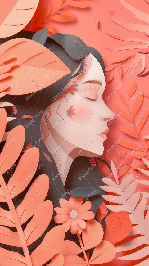Ilustração conceito de estilo de papel do Dia Internacional da Mulher em estilo naturalista, rosa claro (16)
