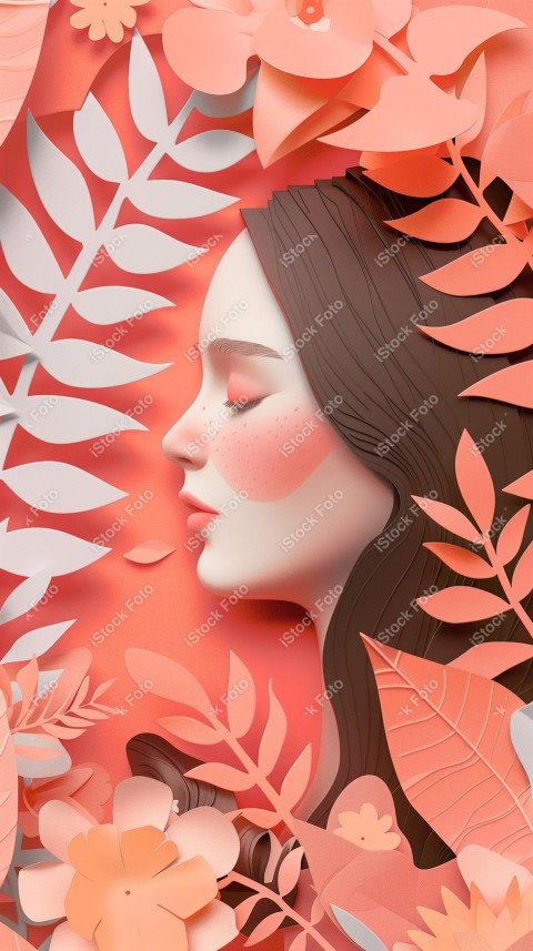 Ilustração conceito de estilo de papel do Dia Internacional da Mulher em estilo naturalista, rosa claro (5)