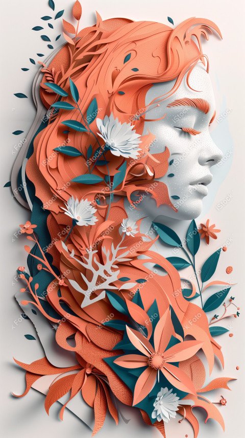 Ilustração conceito de estilo de papel do Dia Internacional da Mulher em estilo naturalista, rosa claro (26)