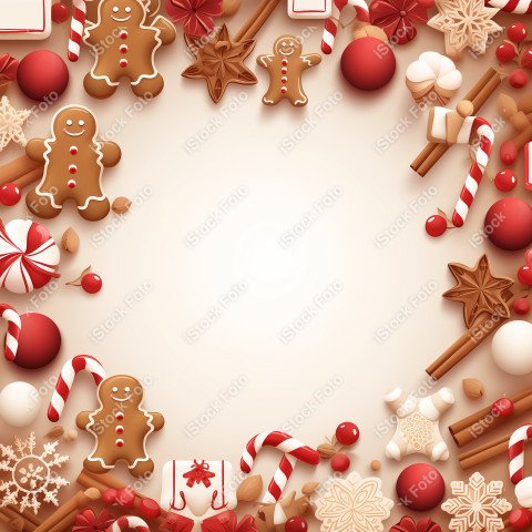 Christmas background template decorated with sweets