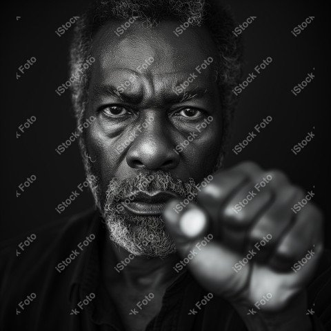 Fotografia em preto e branco homem afro-americano, punho erguido