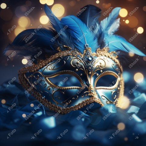 Máscara de carnaval de luxo, foto realista com penas de pó de ouro e efeitos de luz, gerado com IA (8)