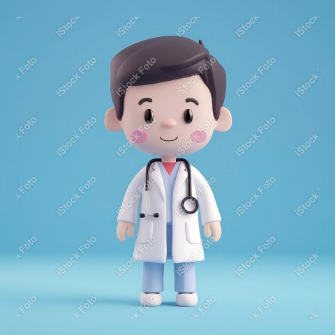 Ilustração 3D de um médico fofo e feliz em um fundo azul  (1)