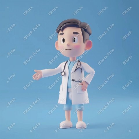 Ilustração 3D de um médico fofo e feliz em um fundo azul (5)