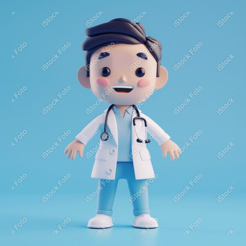 Ilustração 3D de um médico fofo e feliz em um fundo azul  (2)