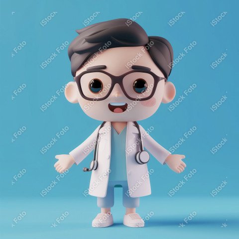 Ilustração 3D de um médico fofo e feliz em um fundo azul  (7)