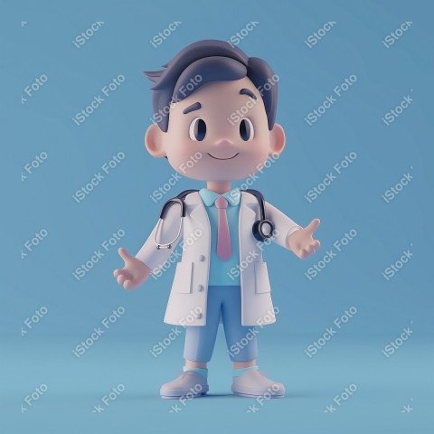 Ilustração 3D de um médico fofo e feliz em um fundo azul (6)