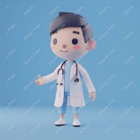 Ilustração 3D de um médico fofo e feliz em um fundo azul (9)