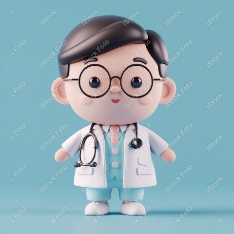 Ilustração 3D de um médico fofo e feliz em um fundo azul  (12)