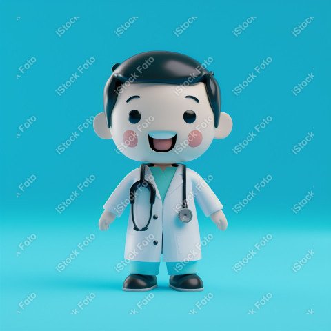 Ilustração 3D de um médico fofo e feliz em um fundo azul  (3)