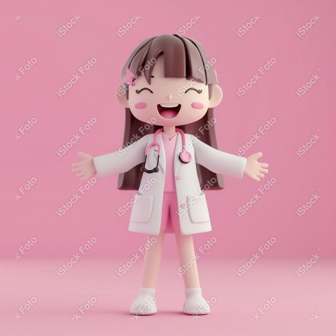 Ilustração 3D de uma médica fofo e feliz em um fundo rosa (4)