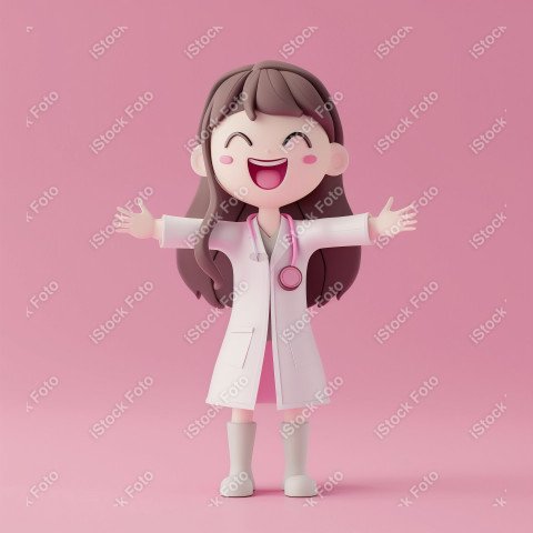 Ilustração 3D de uma médica fofo e feliz em um fundo rosa (9)