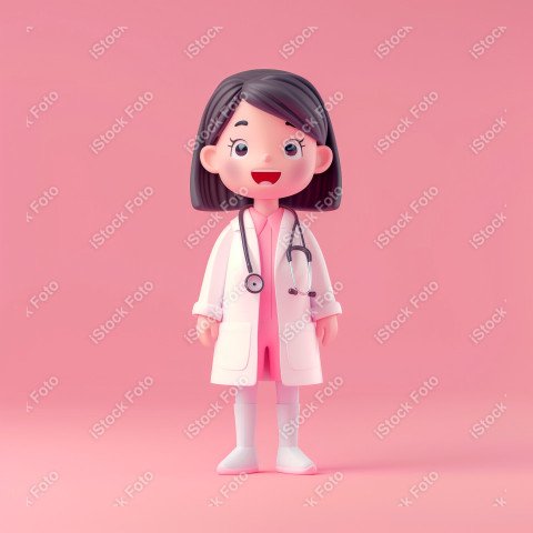 Ilustração 3D de uma médica fofo e feliz em um fundo rosa (14)