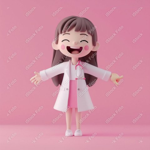 Ilustração 3D de uma médica fofo e feliz em um fundo rosa (10)