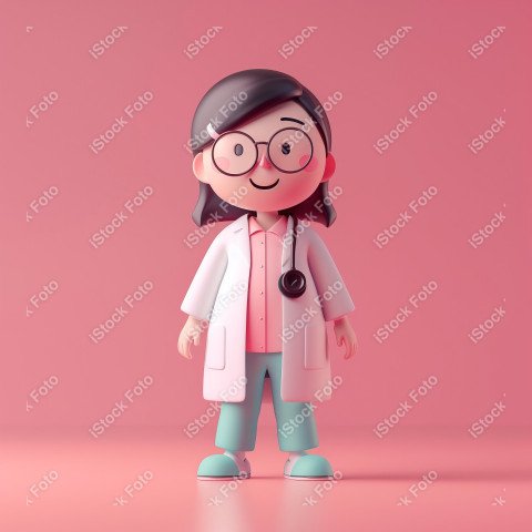 Ilustração 3D de uma médica fofo e feliz em um fundo rosa (13)