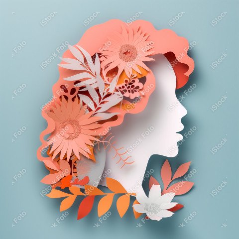 Ilustração conceito de estilo de papel do Dia Internacional da Mulher em estilo naturalista, rosa claro (6)